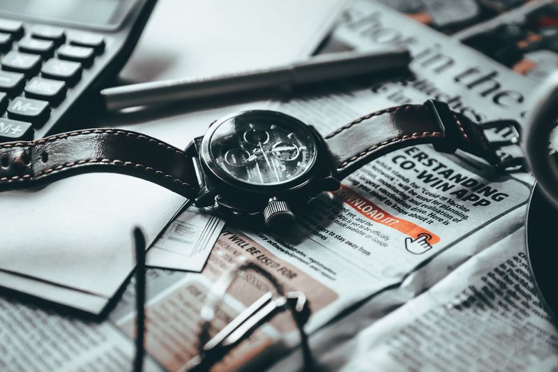 EDC watch and everyday carry items arranged on office desk